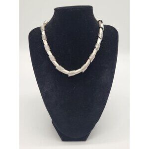 MONET Vintage Silver Tone Chain Choker Necklace Wrapped Coil Brushed